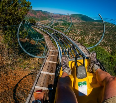 Canyon flyer, an alpine rollercoaster, Glenwood Cavern Adventure Park, Iron Mountain, above Glenwood Springs, Colorado USA